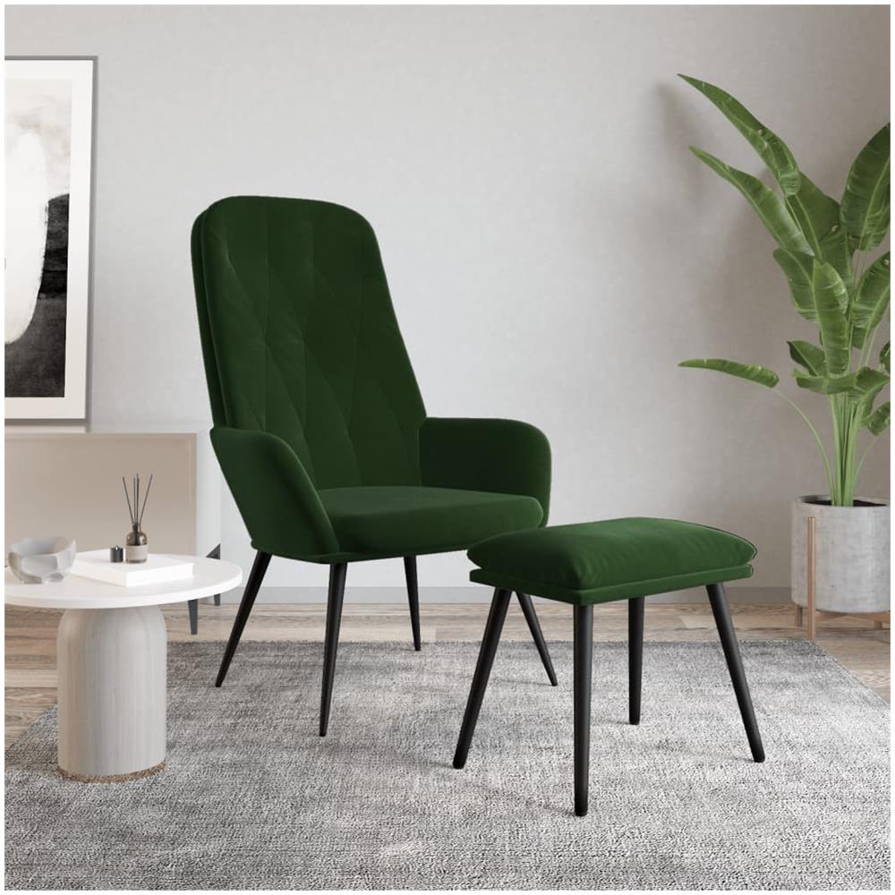 Poltrona Relax Con Poggiapiedi Verde Scuro In Velluto - Foto 1