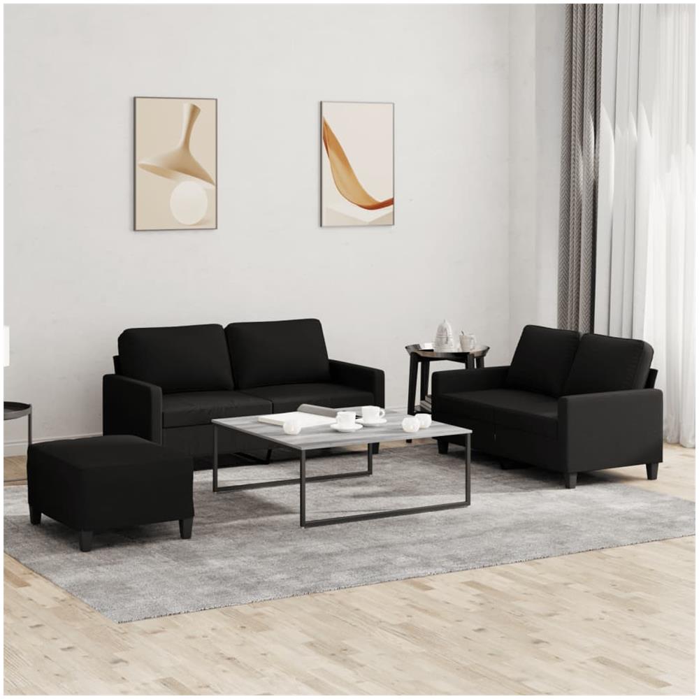 Set Di Divani 3 Pz Con Cuscini Nero In Tessuto - Foto 1