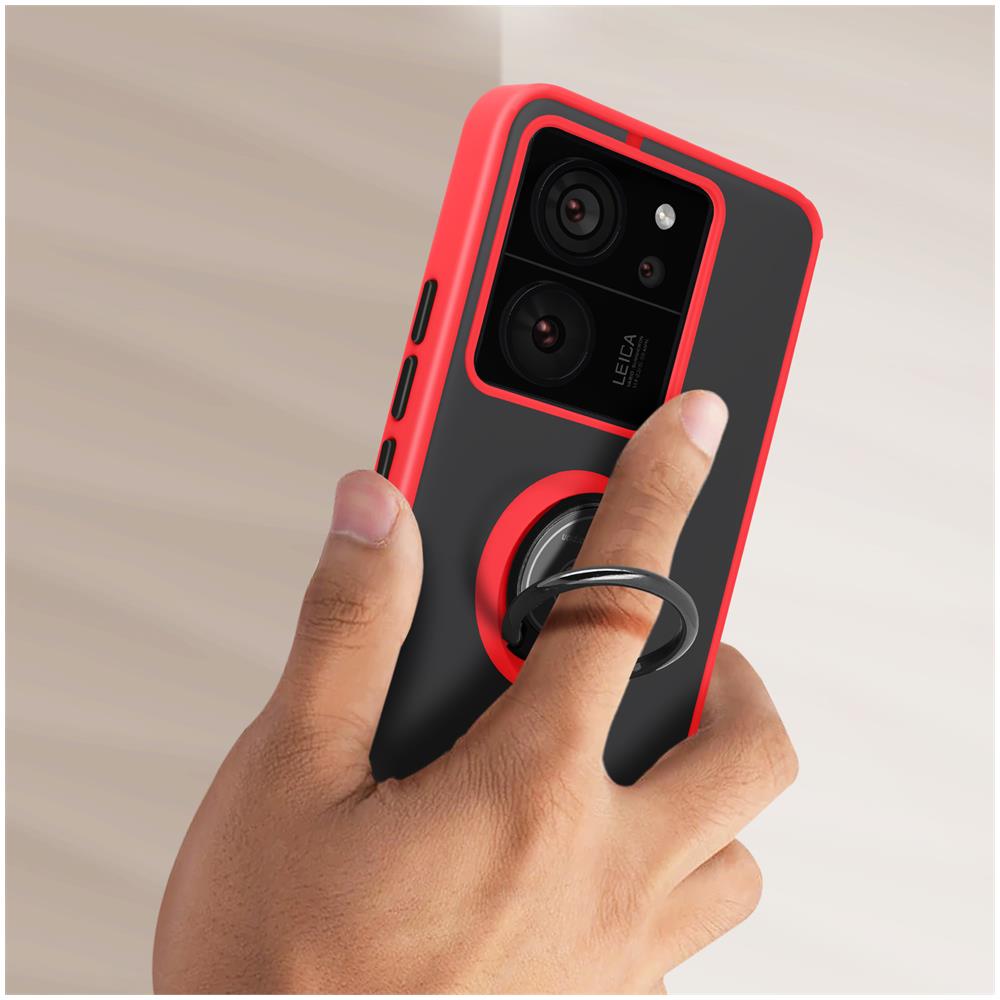 Cover Per Xiaomi 13t E 13t Pro Anello Metallico Supporto Bordo Rosso - Foto 2