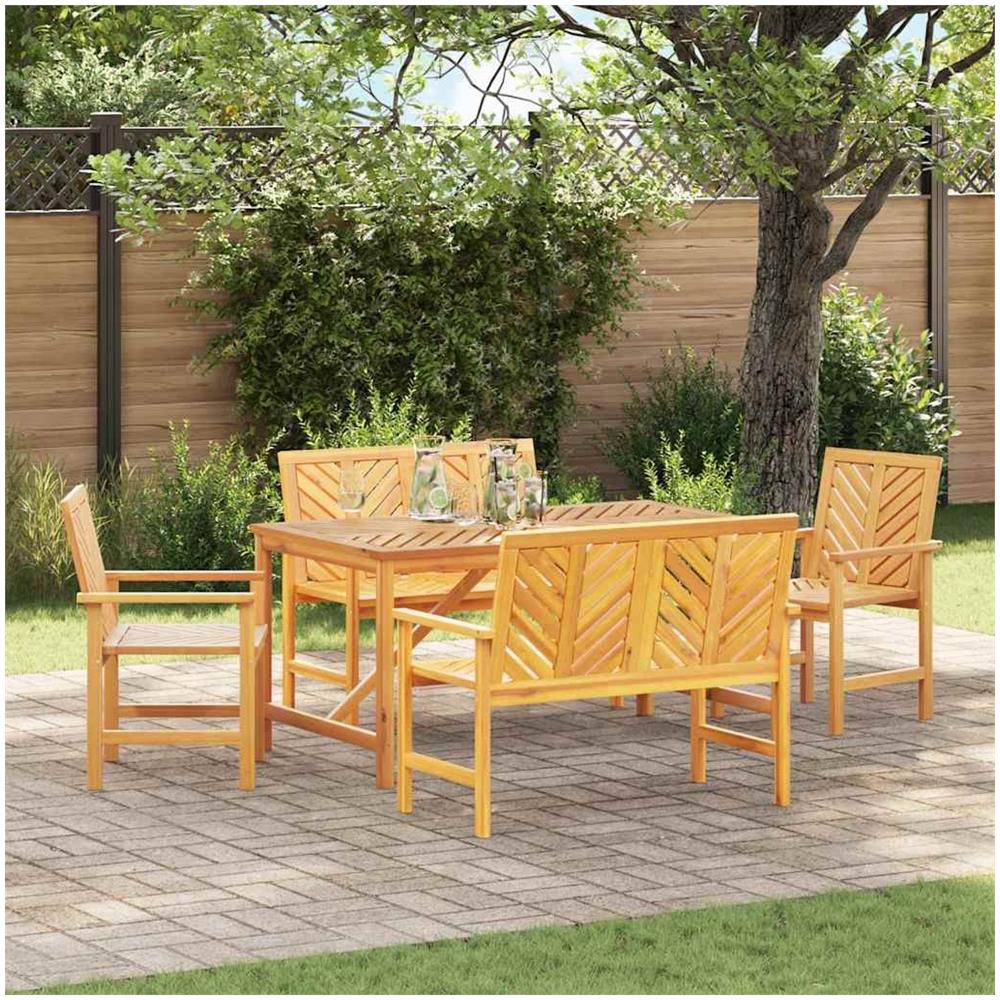 Set da Pranzo per Giardino 5 pcs Marrone 150 x 90 x 74 cm - Foto 1
