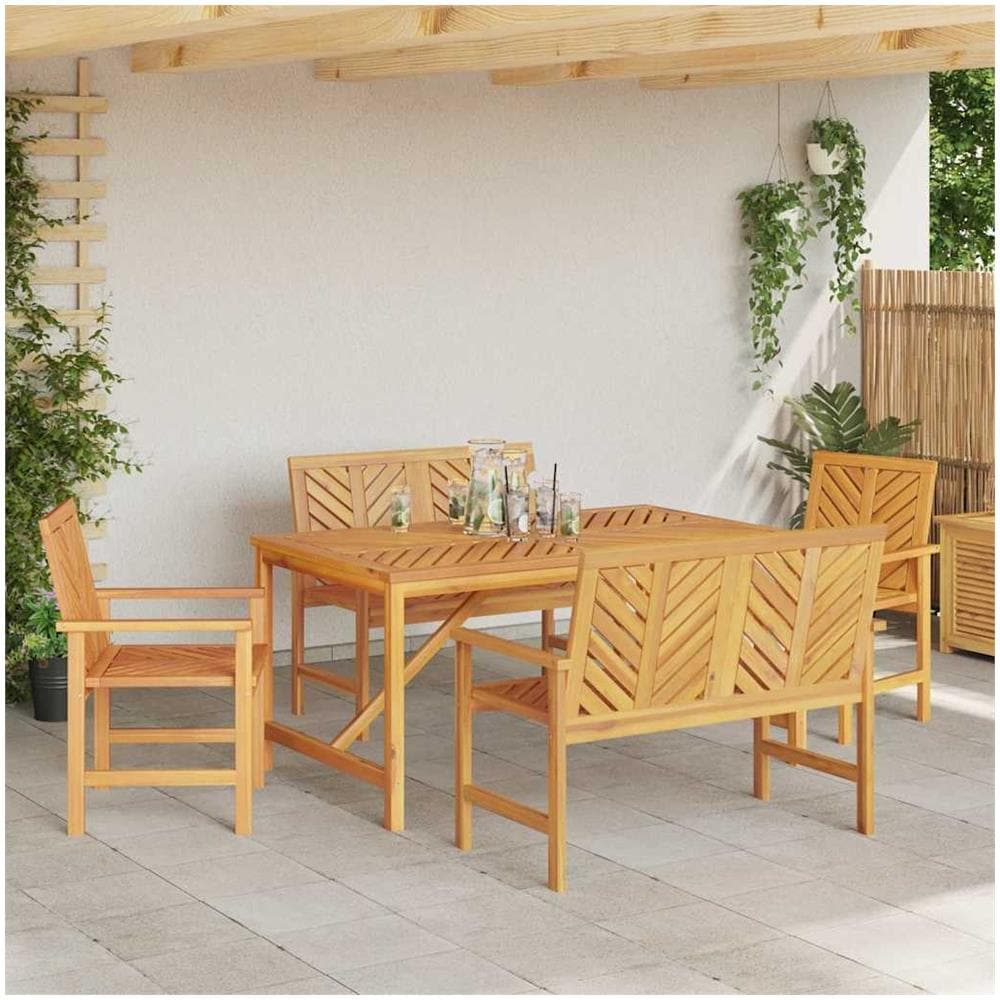 Set da Pranzo per Giardino 5 pcs Marrone 150 x 90 x 74 cm - Foto 2