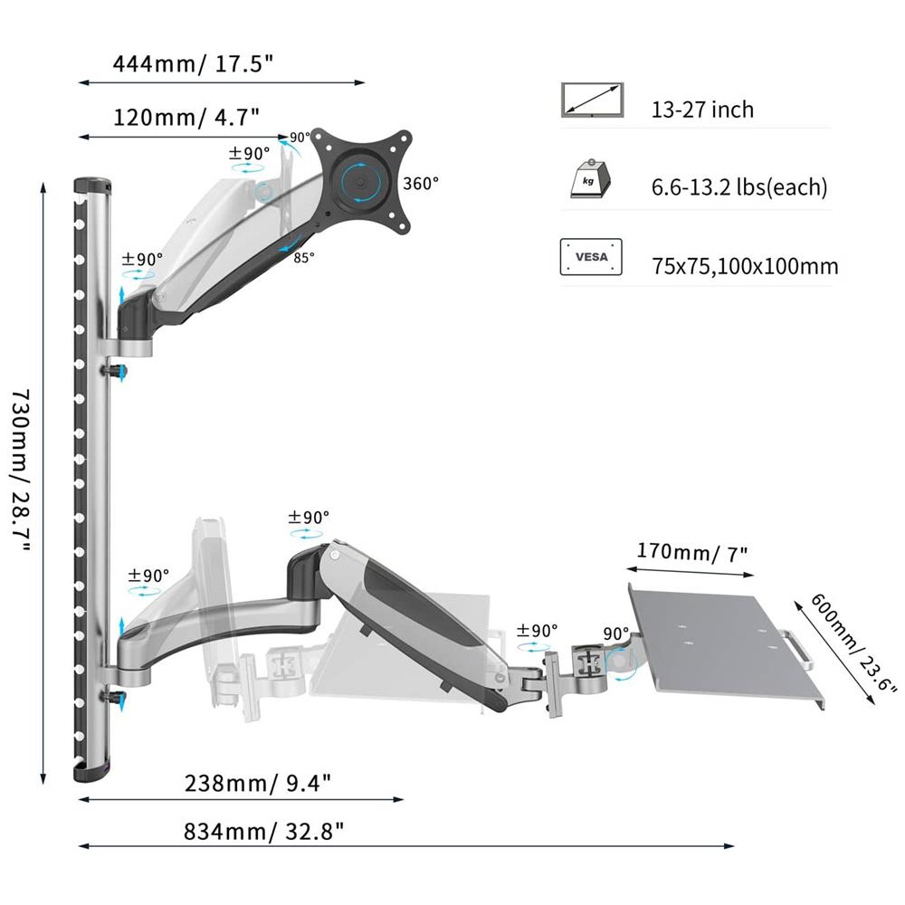 Supporto a Parete Flessibile per Monitor LCD / LED e Tastiera Fino a 27" - Foto 2