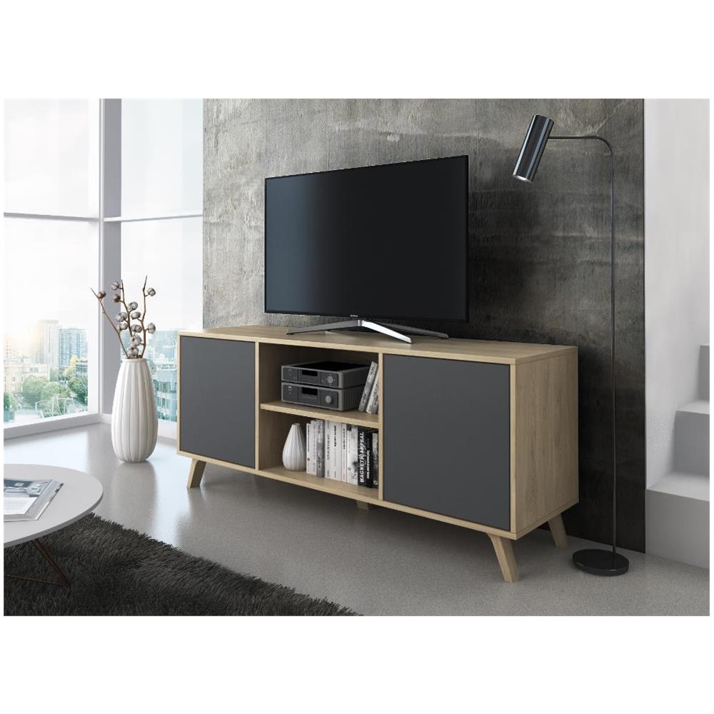 Mobile Tv 140 A 2 Porte, Soggiorno, Modello Wind, Struttura Colore Puccini, Porte Colore Grigio Antracite, Misure 140x40x57cm Di Altezza. - Foto 1