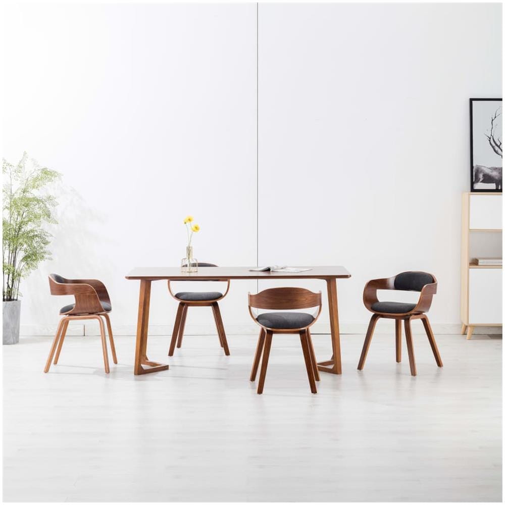 Sedie Da Pranzo 4 Pz Grigio Scuro In Tessuto E Legno Curvato - Foto 1