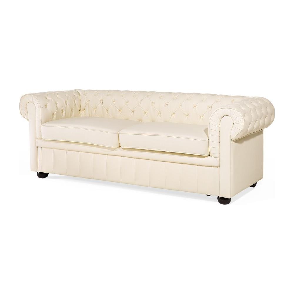 Set Divani 4 Posti In Pelle Color Crema Chesterfield - Foto 2