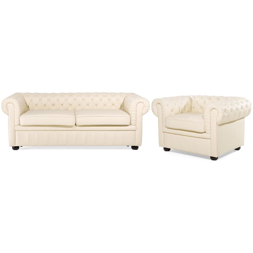 Set Divani 4 Posti In Pelle Color Crema Chesterfield - Foto 1