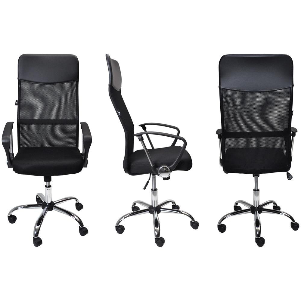 Sedia Da Ufficio Girevole, Poltrona Presidenziale In Tessuto Nero Mod. Milano - Foto 2