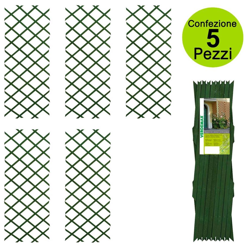 Multipack Da 5 Pz Tralicci Estensibili 0,60 X H 1,80 Metri In Legno Di Pino Duro Colore Verde - Foto 1