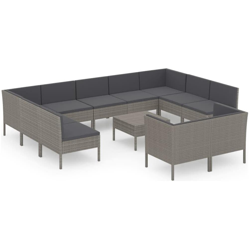 Set Divani Da Giardino 12 Pz Con Cuscini In Polyrattan Grigio - Foto 2
