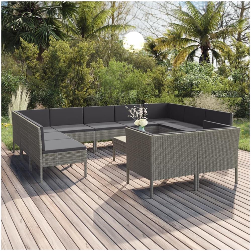 Set Divani Da Giardino 12 Pz Con Cuscini In Polyrattan Grigio - Foto 1
