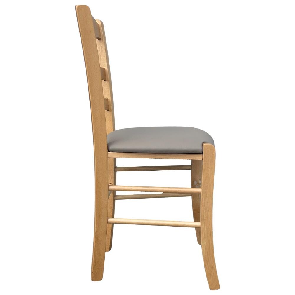 Sedia Legno Naturale Loris Con Seduta Imbottita Similpelle Tortora - Foto 2