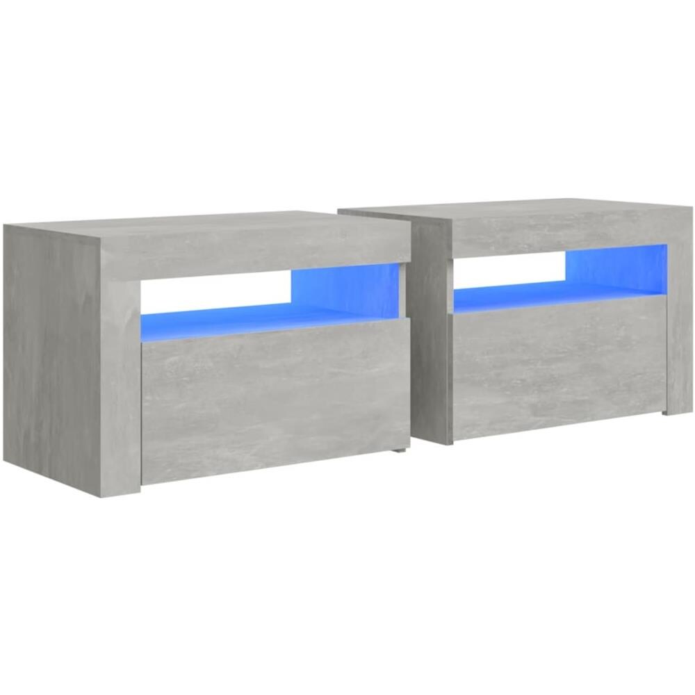 Comodini 2 pz con Luci a LED Grigio Cemento 60x35x40 cm - Foto 1