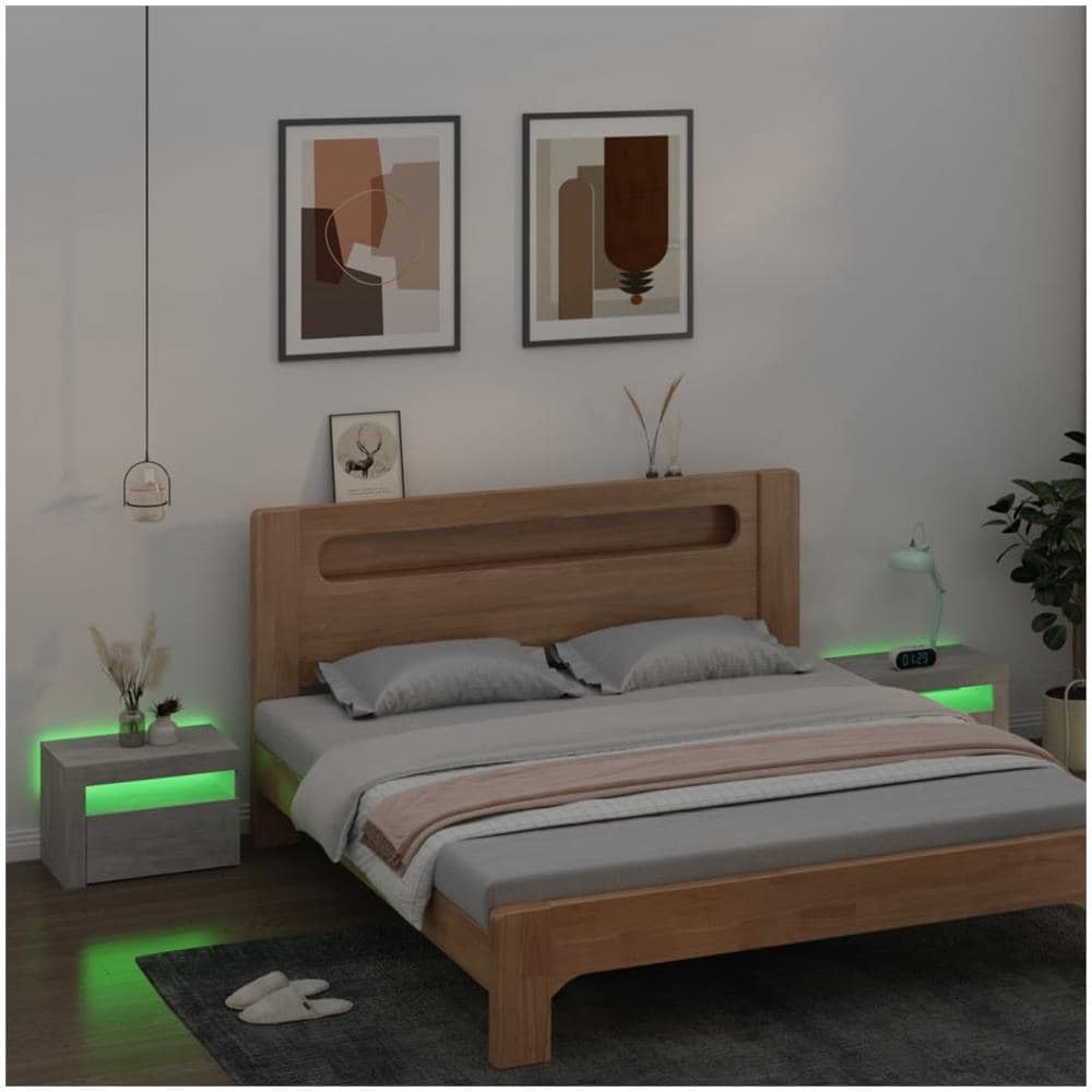 Comodini 2 pz con Luci a LED Grigio Cemento 60x35x40 cm - Foto 7