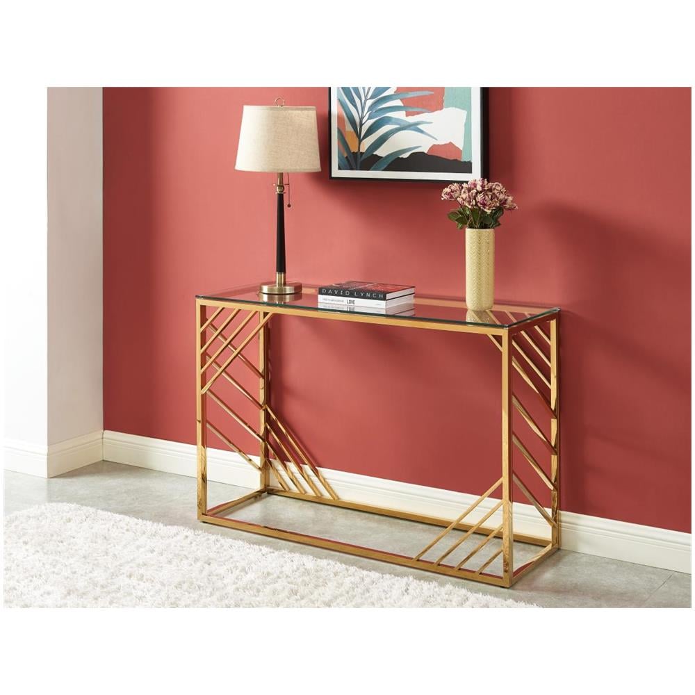 VENTE-UNIQUE - Console In Vetro Temperato E Acciaio Inossidabile Dorato