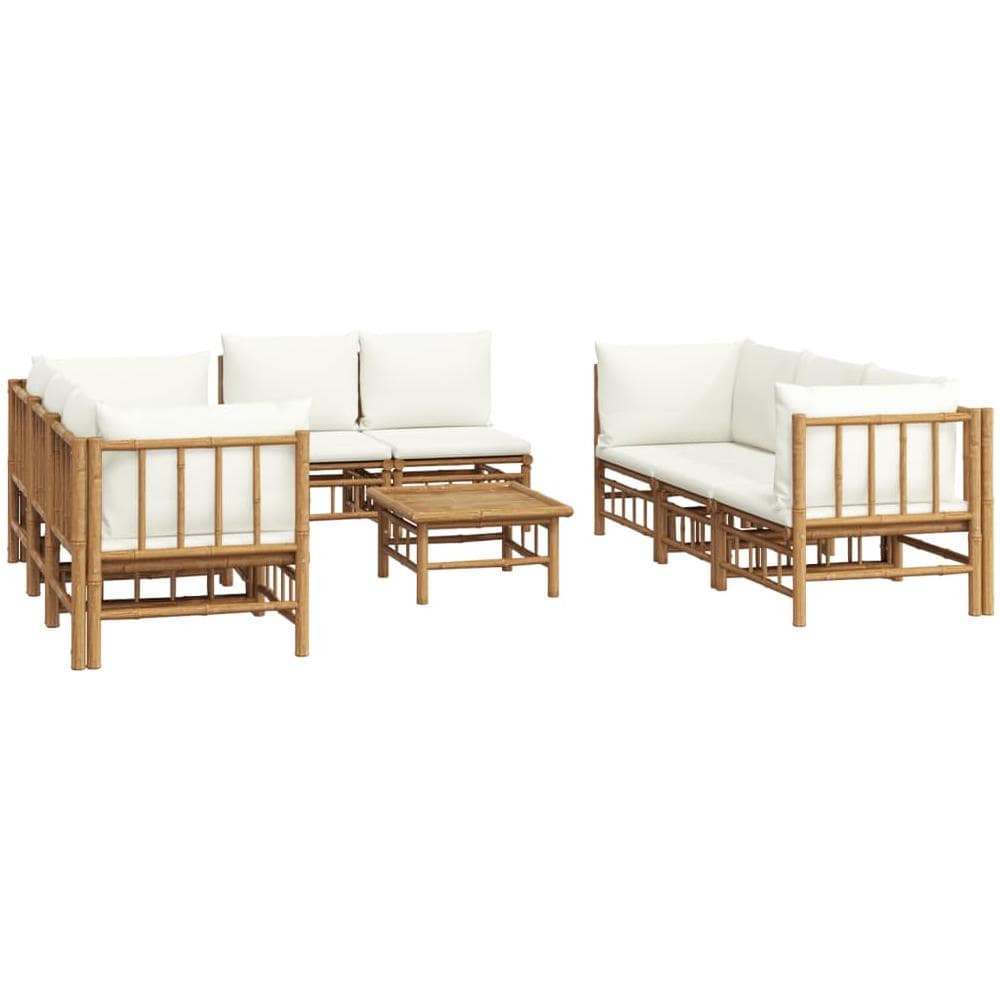 Set Salotto Da Giardino 9pz Con Cuscini Bianco Crema In Bambù - Foto 3