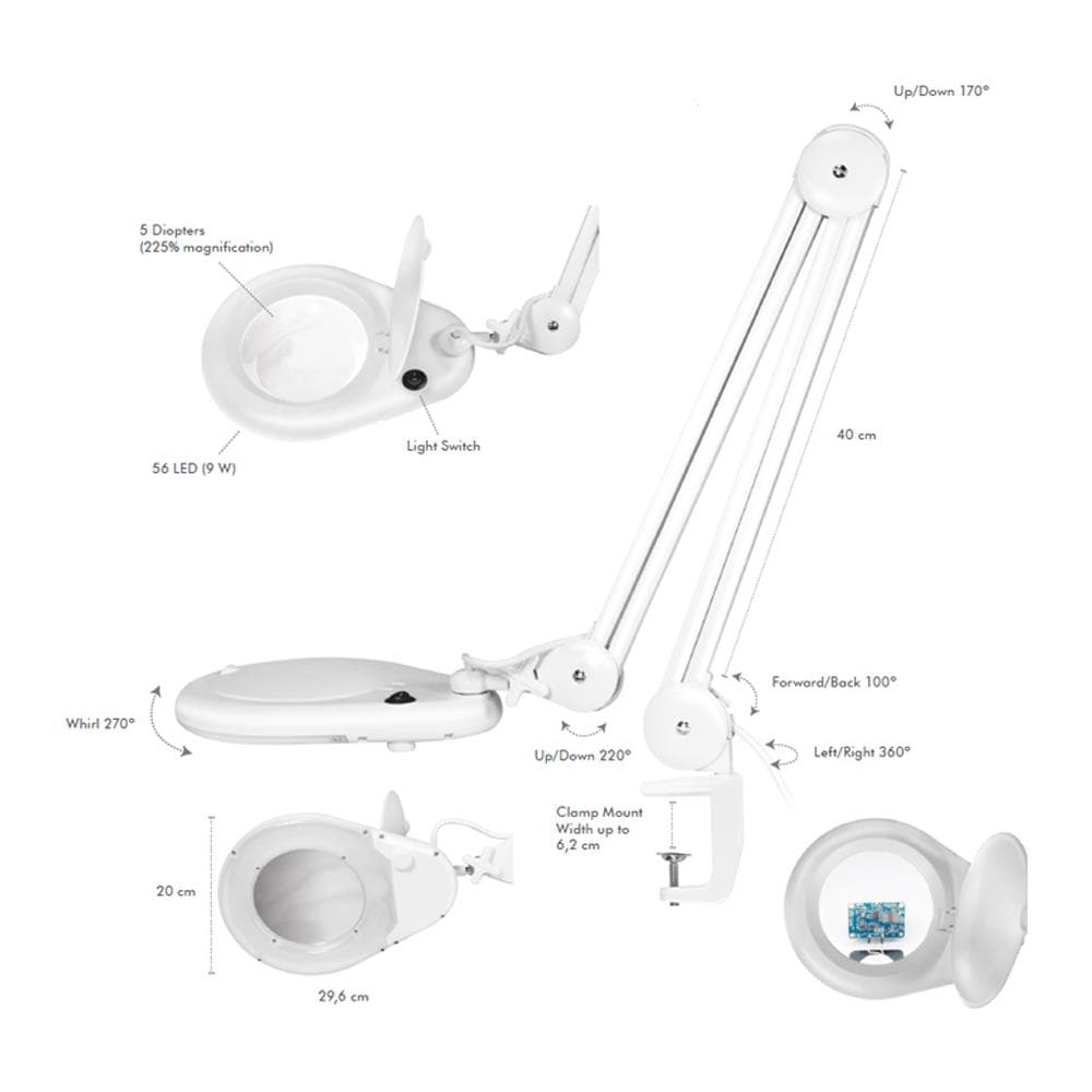 Lampada Led Con Lente D'ingrandimento A 5 Diottrie Attacco A Morsetto - Foto 2