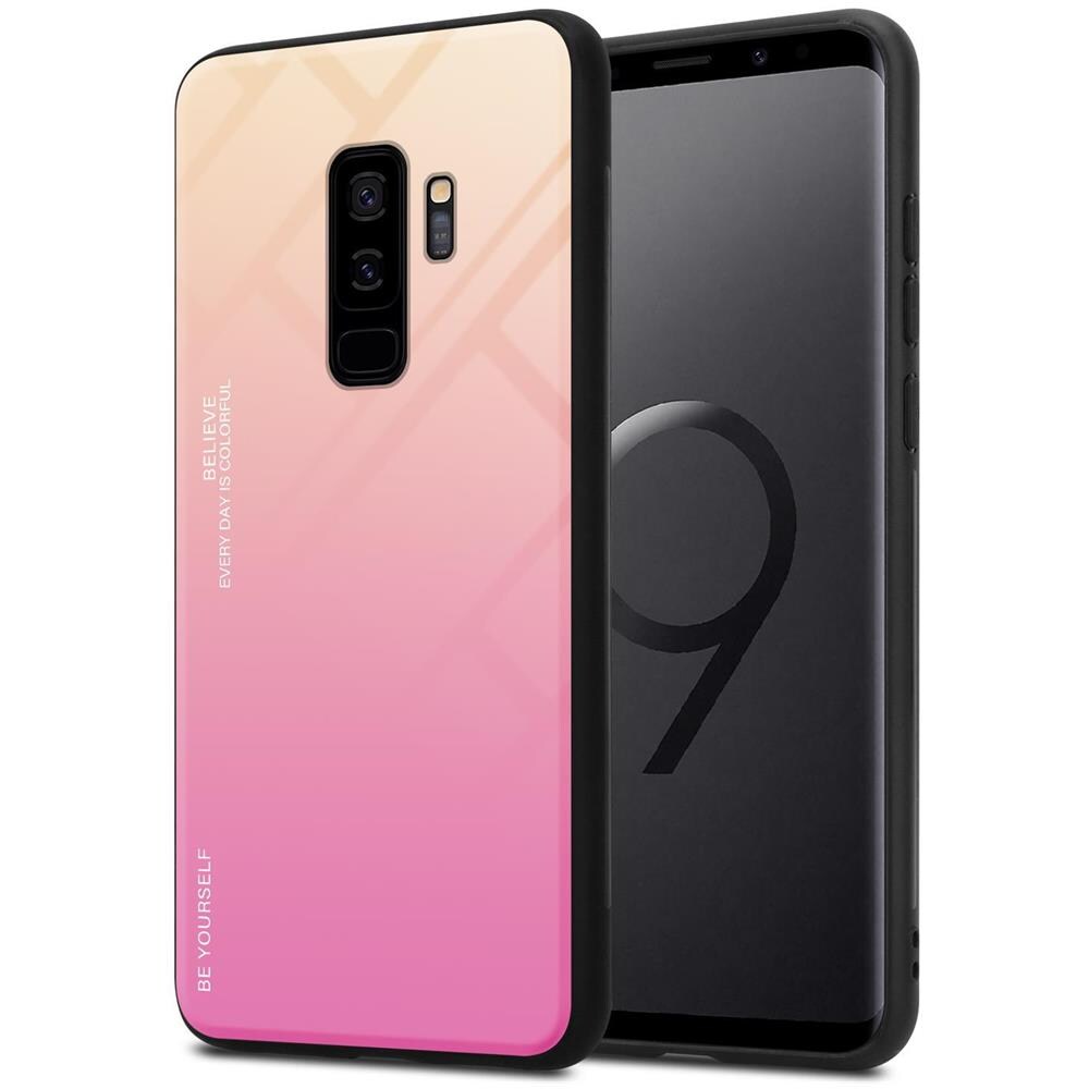 Custodia Compatibile Con Samsung Galaxy S9 Plus In Giallo - Rosa - Coperchio Protettivo Bicolore In Vetro Temperato E Silicone Tpu - Foto 1