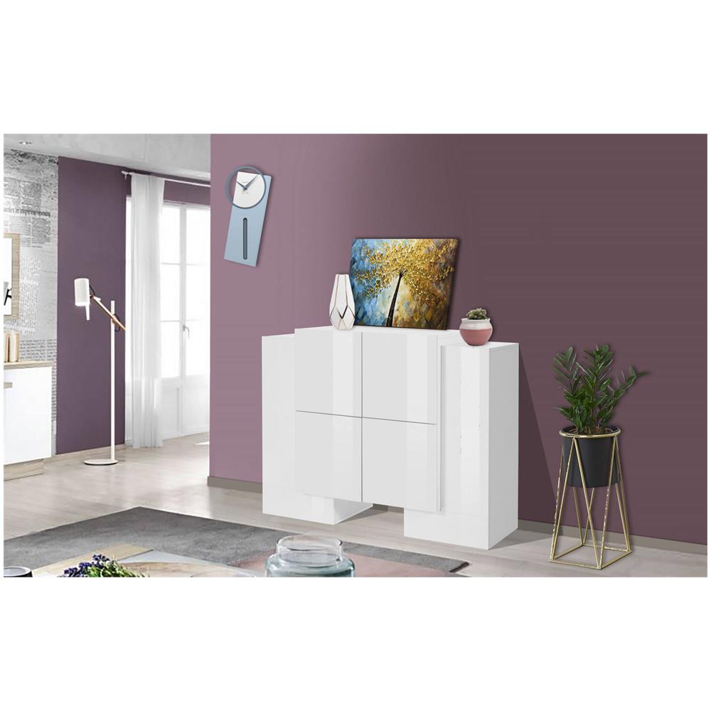 Credenza 140x40x85,9 Cm In MDF E Metallo - Mobile Buffet Con Ante A Scatto E Gambe Metalliche, Bianco E Blu Scuro