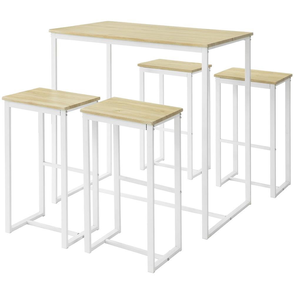 Set 5 Pezzi Tavolo Con 4 Sgabelli Mobile Bar Per Casa Stile Industriale L100*p60*a96cm Bianco Ogt15-wn - Foto 1