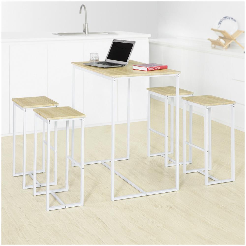 Set 5 Pezzi Tavolo Con 4 Sgabelli Mobile Bar Per Casa Stile Industriale L100*p60*a96cm Bianco Ogt15-wn - Foto 5