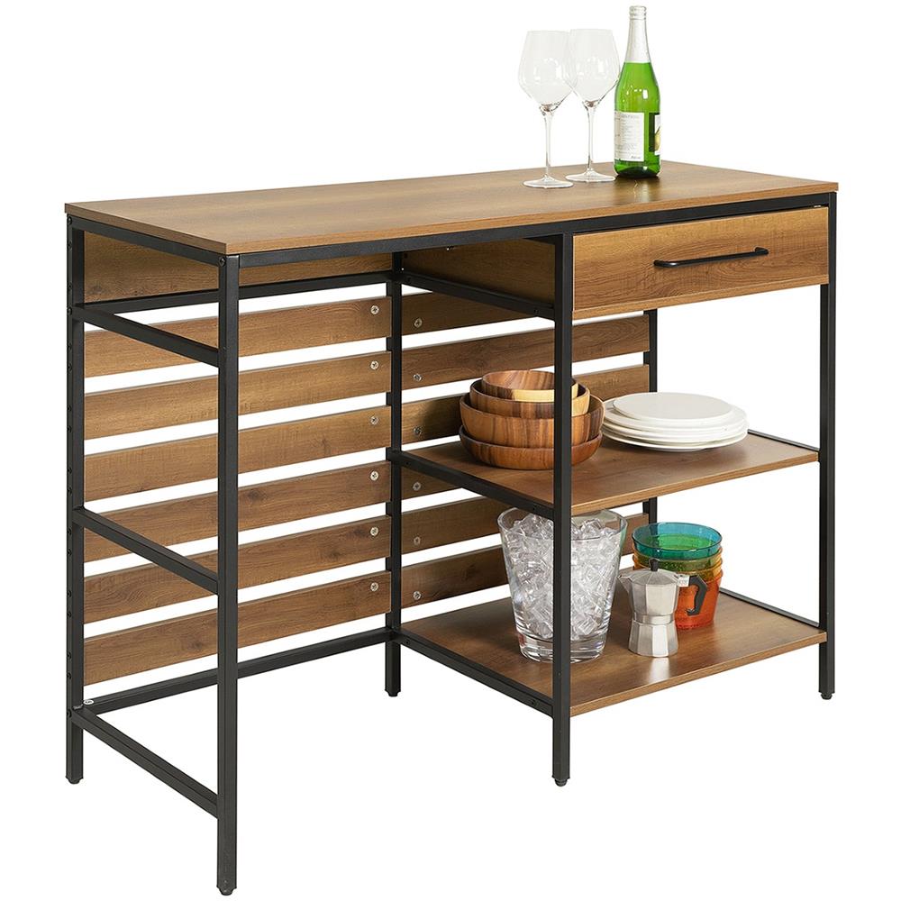Credenza Con 1 Cassetto E 2 Ripiani A Giorno Cassettiera Armadio Cucina Tavolo Alto Da Bar Vintage 120x45x90cm Fsb71-pf - Foto 1