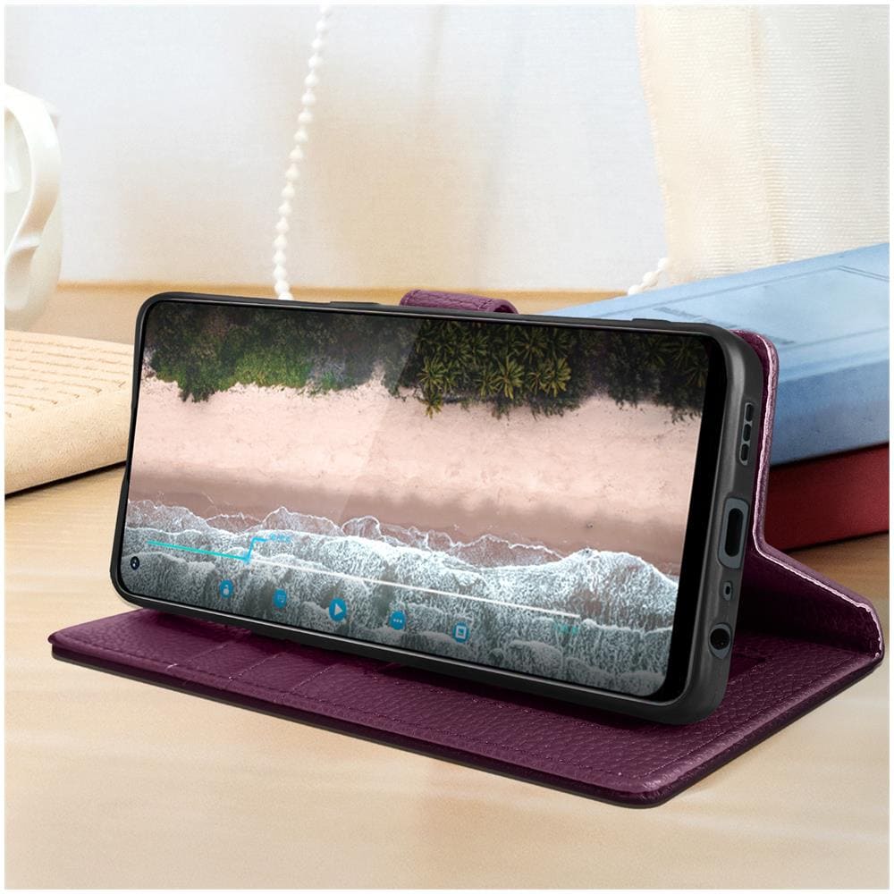 Custodia In Similpelle Oppo Reno8 Lite 5g Con Scomparti Portacarte Prugna - Foto 5