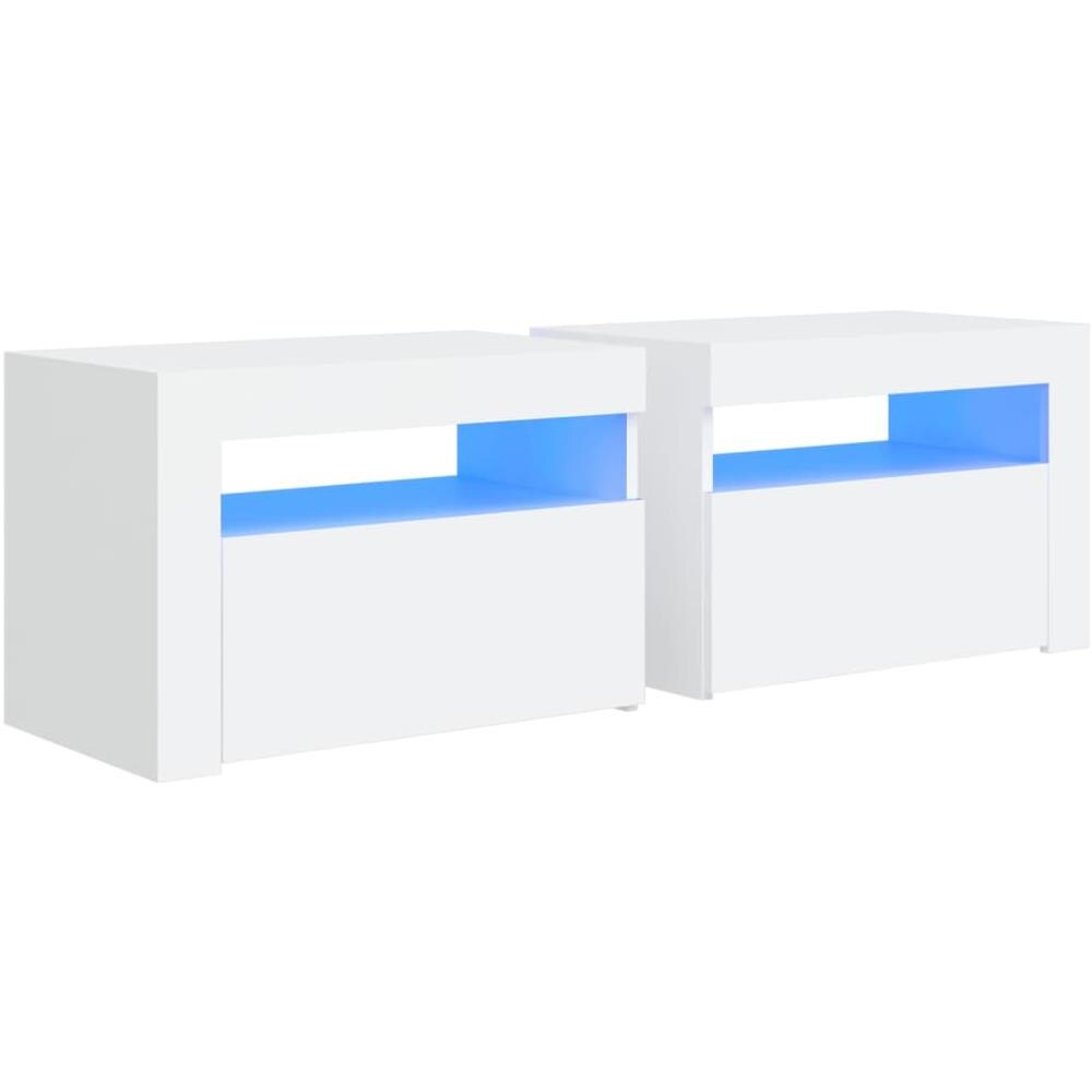 Comodini 2 pz con LED Bianchi 60x35x40 cm - Foto 1