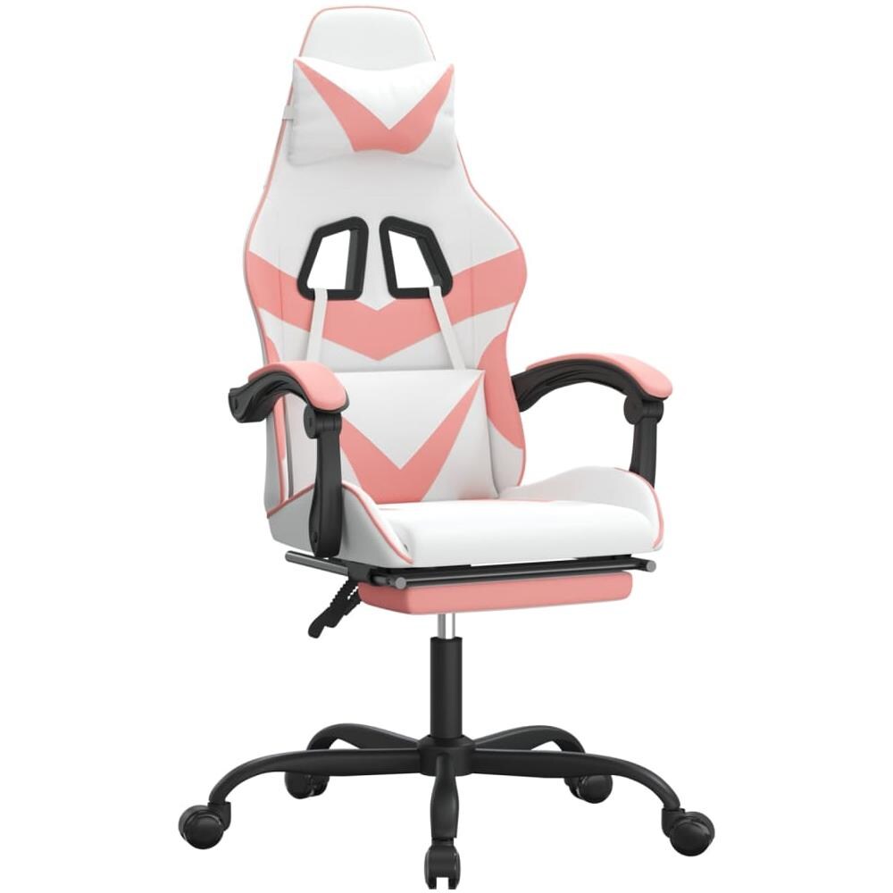 Sedia da Gaming Girevole Poggiapiedi Bianca e Rosa Similpelle - Foto 1