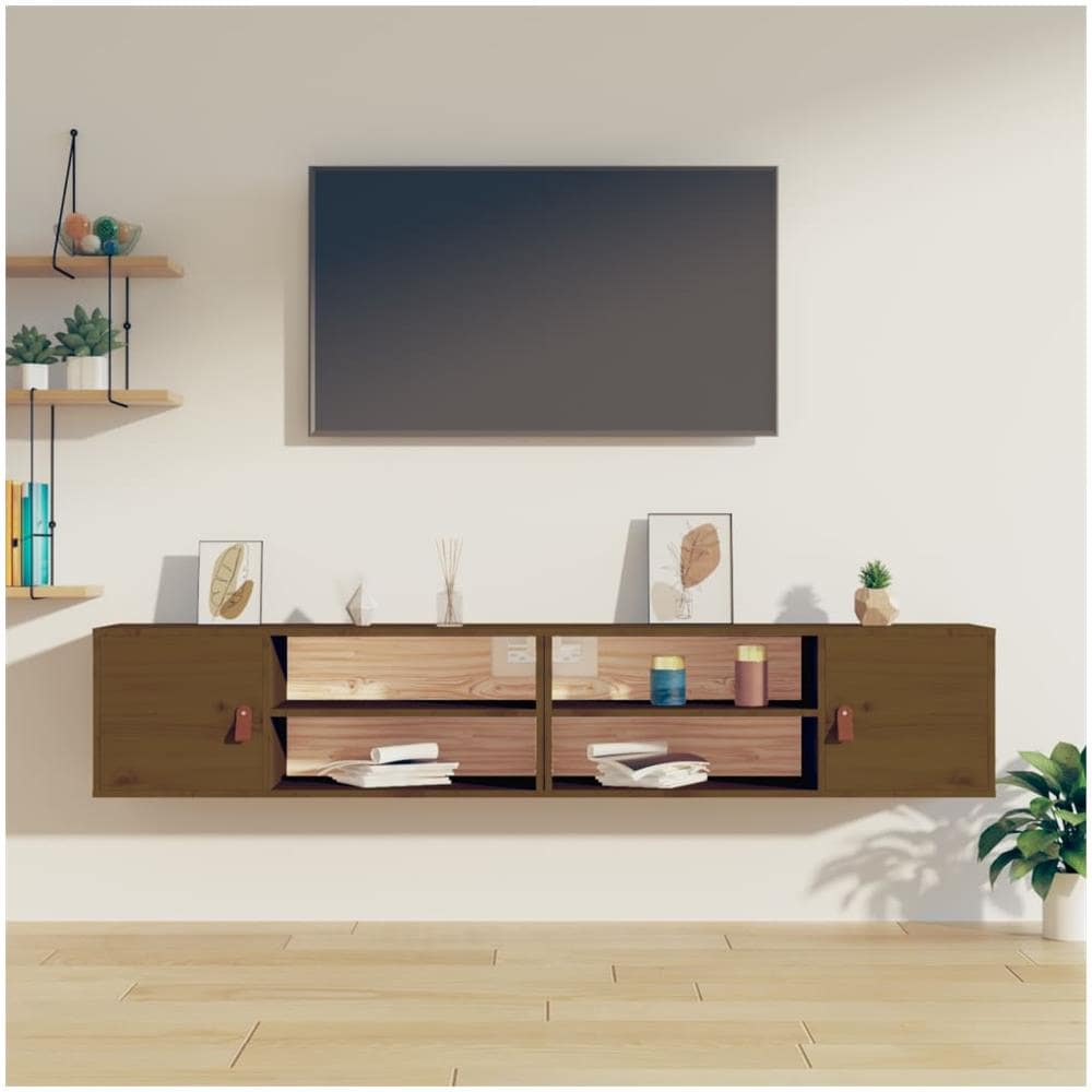 Pensili 2 Pz Marrone Miele 80x30x30cm In Legno Massello Di Pino - Foto 1