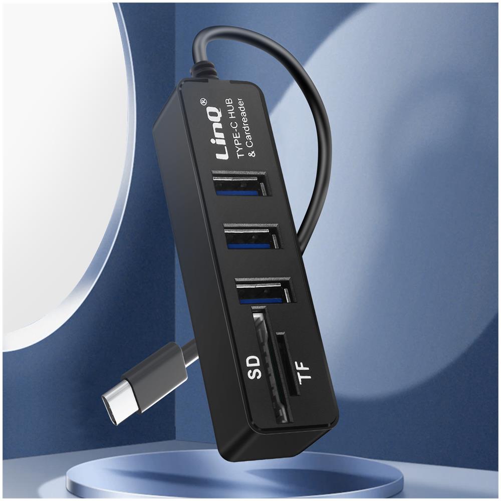 Hub Usb-c 5 In 1 Con 3 Porte Usb E Lettore Di Schede Sd / Micro-sd, Nero - Foto 2