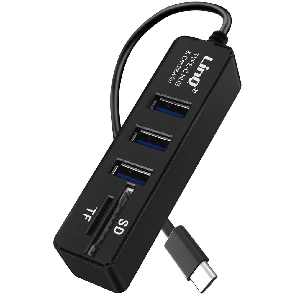 Hub Usb-c 5 In 1 Con 3 Porte Usb E Lettore Di Schede Sd / Micro-sd, Nero - Foto 1
