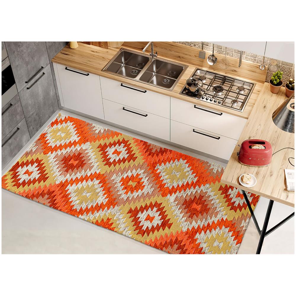 Tappeto Passatoia Cucina Corsia Retro Antiscivolo Disegno Avana Colore Arancio By Suardi 55x190 Arancio - Foto 1