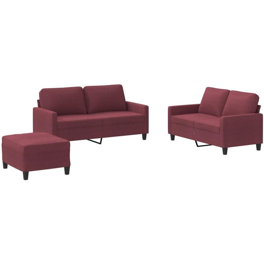 Set Di Divani 3 Pz Con Cuscini Rosso Vino In Tessuto - Foto 2