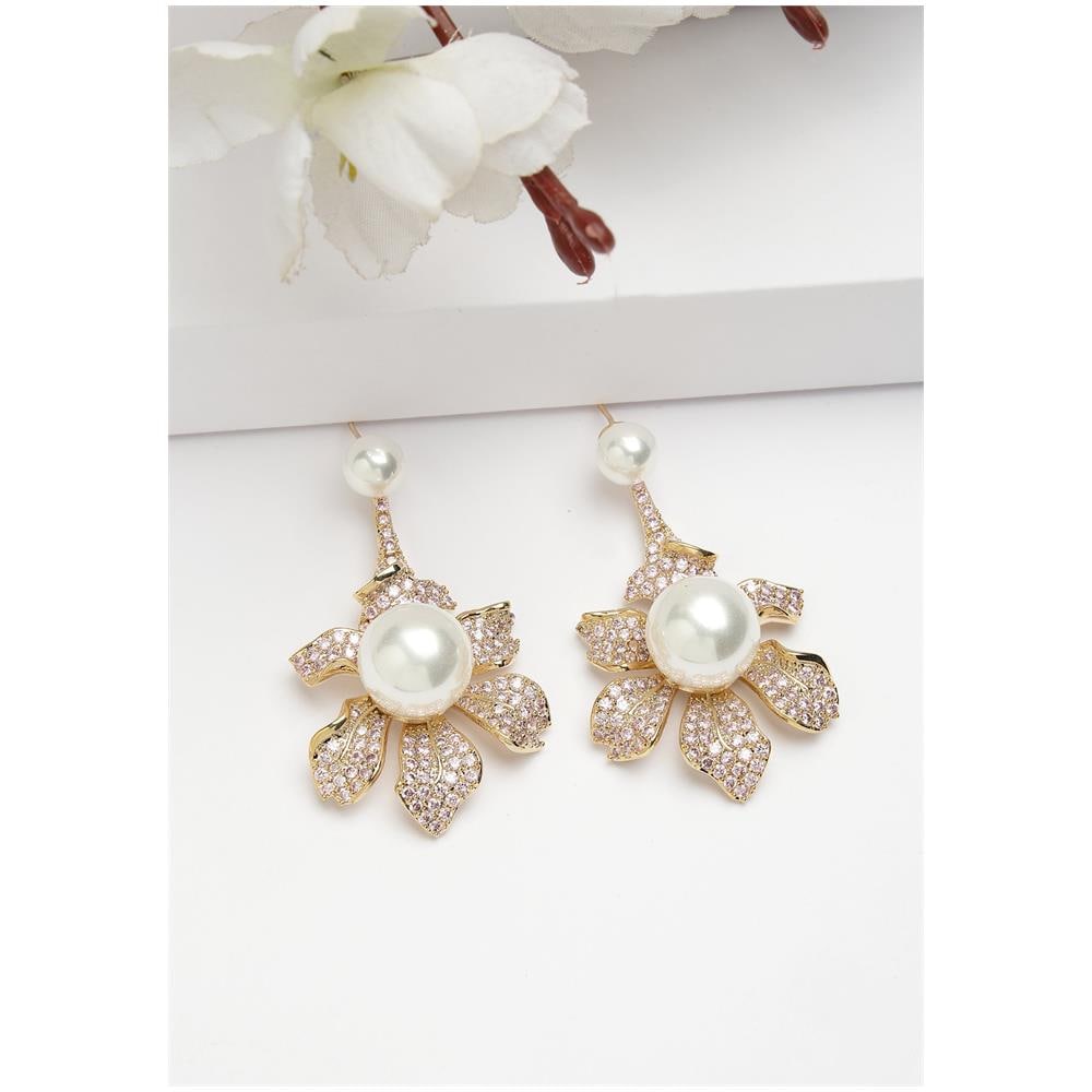 Collezione Diva Orecchini Floreali a Perla Fiorita in Zirconia Cubica - Foto 1