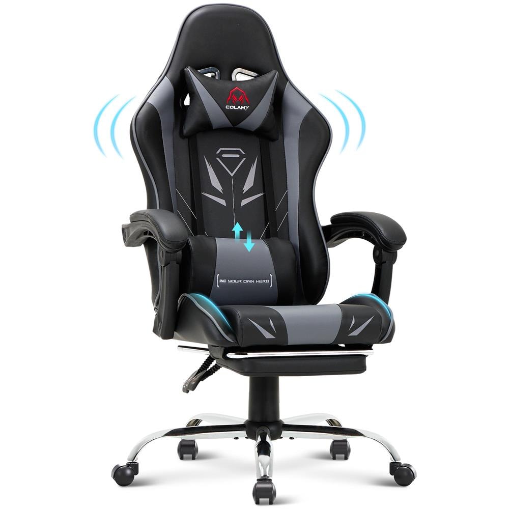 Sedia Da Gaming Sedia Da Computer Ergonomica Con Poggiapiedi, Supporto Lombare, Poggiatesta, Rotazione A 360° E Schienale Alto, Grigio - Foto 1