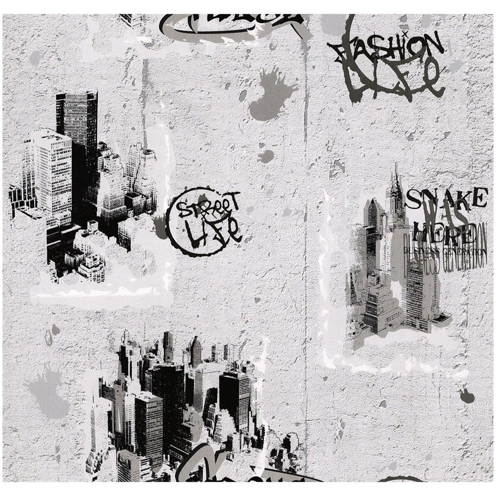 A. s. Crã©ation 6840-11 - Carta Da Parati, Collezioni Streetlife, Colore: Bianco / grigio / nero - Foto 2