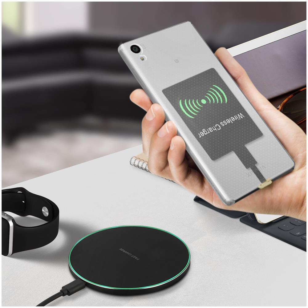 Pack Carica Qi E Connettore Di Trasformazione Micro Usb Ricarica Wireless Nero - Foto 2
