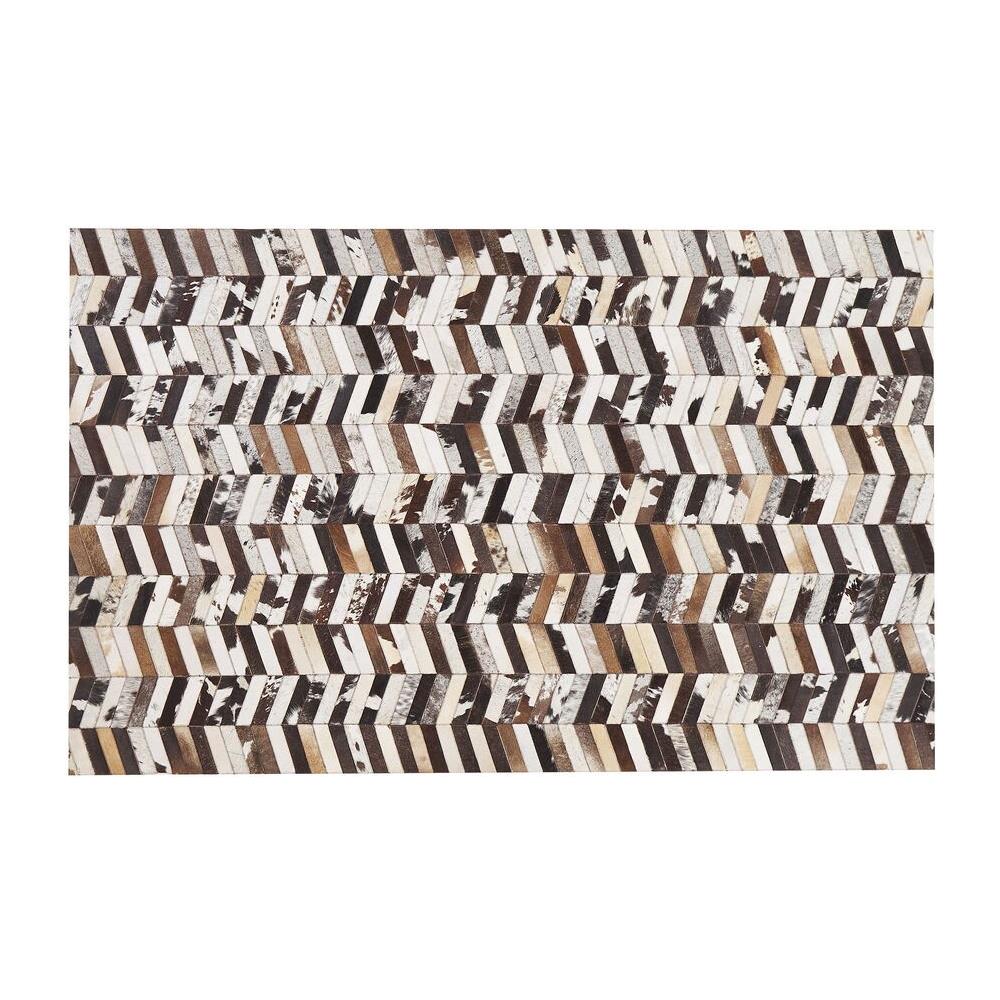 Tappeto Pelle Bovina Marrone / Bianco Patchwork 140 X 200 Cm Akyele - Foto 2
