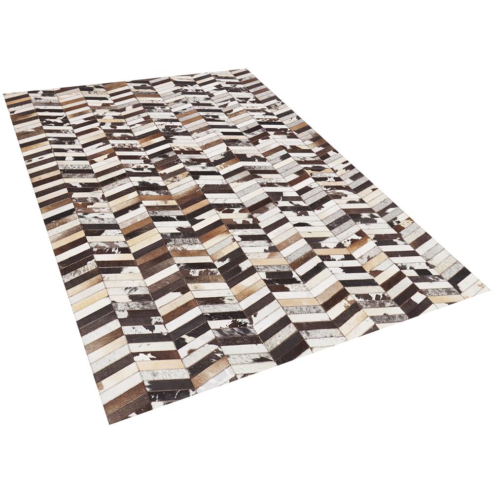 Tappeto Pelle Bovina Marrone / Bianco Patchwork 140 X 200 Cm Akyele - Foto 1