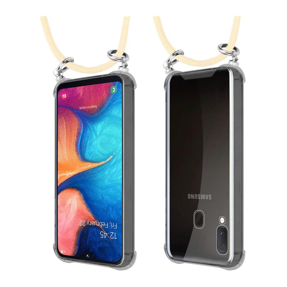 Catena Di Telefoni Cellulari Compatibile Con Samsung Galaxy A20e In Crema Beige - Coperchio Protettivo In Silicone Con Anelli D'argento, Cinturino In Corda E Custodia Staccabile - Foto 8