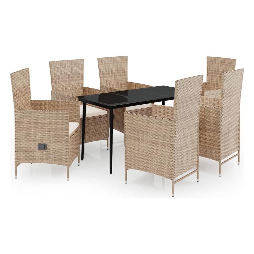 Set Da Pranzo Per Giardino 7 Pz Con Cuscini Beige - Foto 2