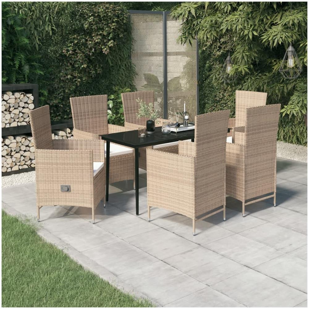 Set Da Pranzo Per Giardino 7 Pz Con Cuscini Beige - Foto 1