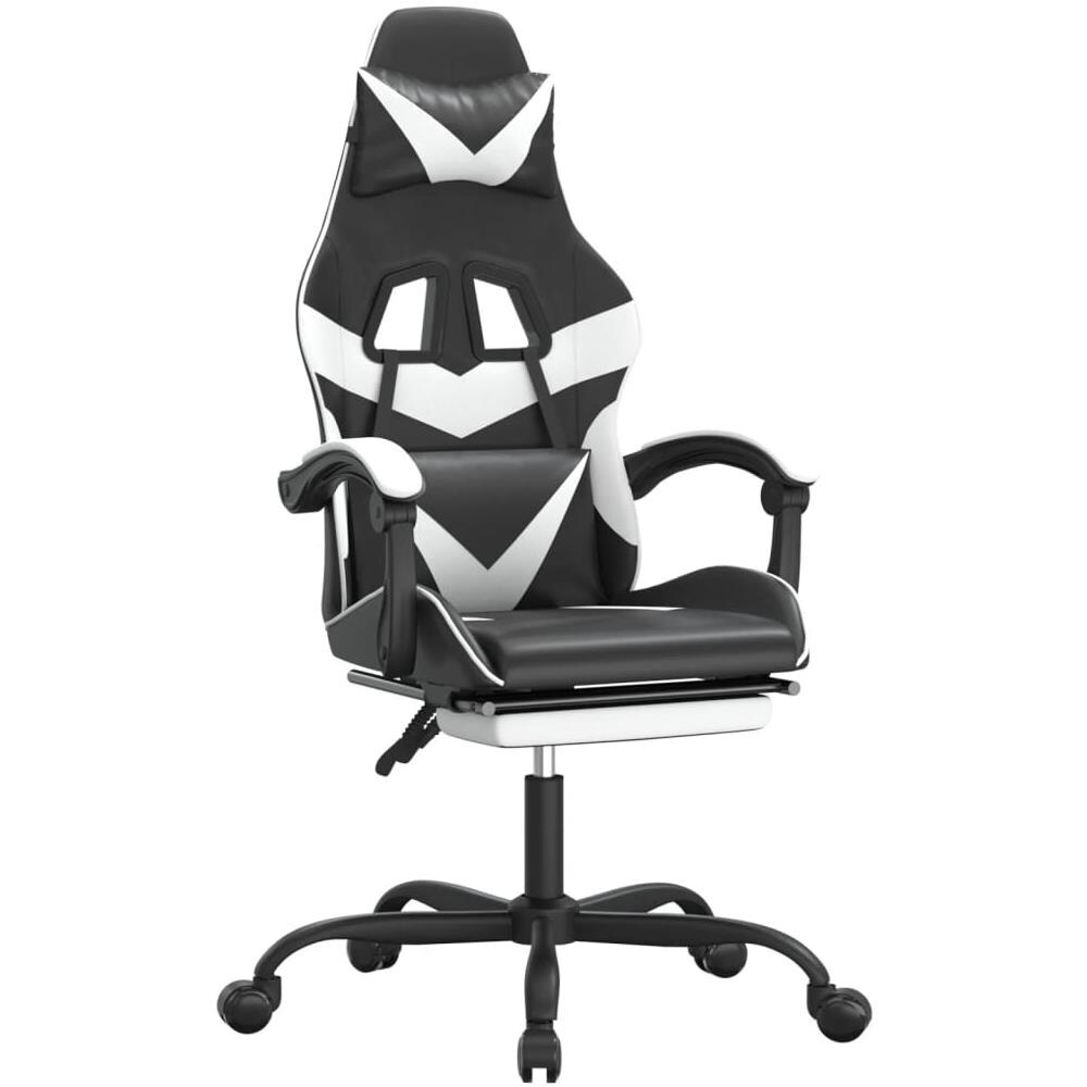 Sedia da Gaming Girevole Poggiapiedi Nero e Bianco Similpelle - Foto 2