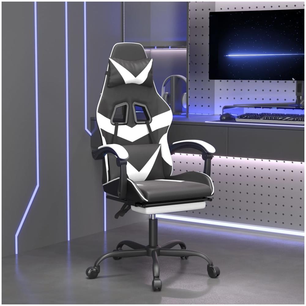 Sedia da Gaming Girevole Poggiapiedi Nero e Bianco Similpelle - Foto 1
