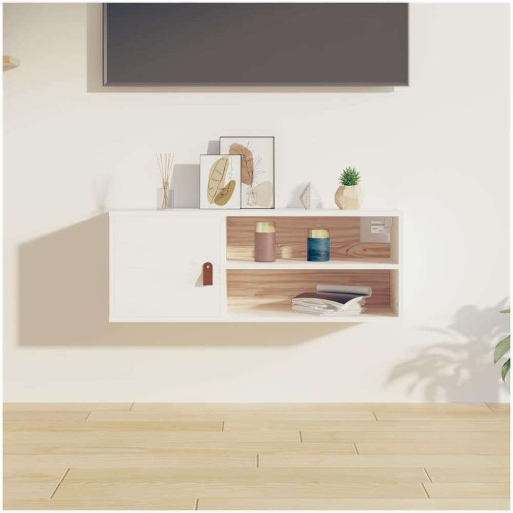 Pensile Bianco 80x30x30 Cm In Legno Massello Di Pino - Foto 1