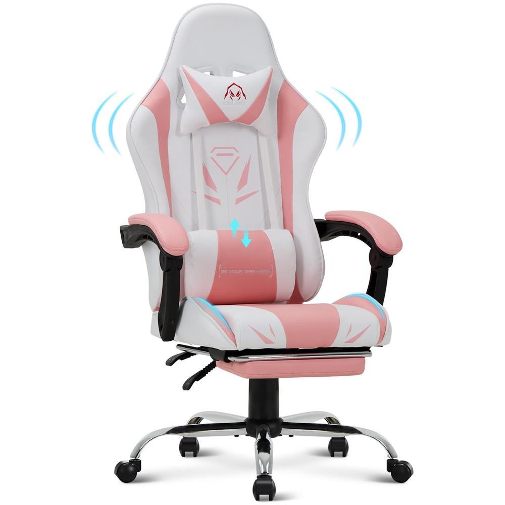 Sedia Da Gaming Sedia Da Computer Ergonomica Con Poggiapiedi, Supporto Lombare, Poggiatesta, Rotazione A 360° E Schienale Alto, Rosa - Foto 1