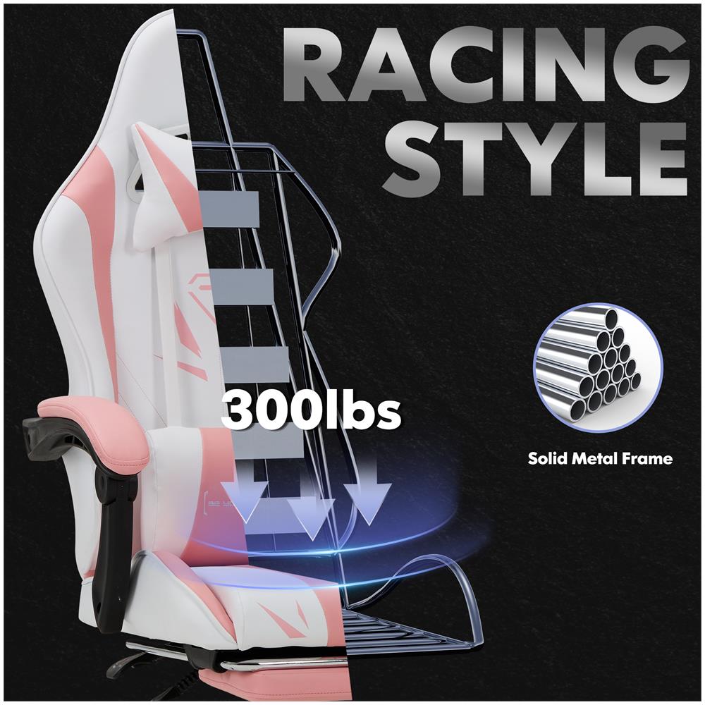 Sedia Da Gaming Sedia Da Computer Ergonomica Con Poggiapiedi, Supporto Lombare, Poggiatesta, Rotazione A 360° E Schienale Alto, Rosa - Foto 2