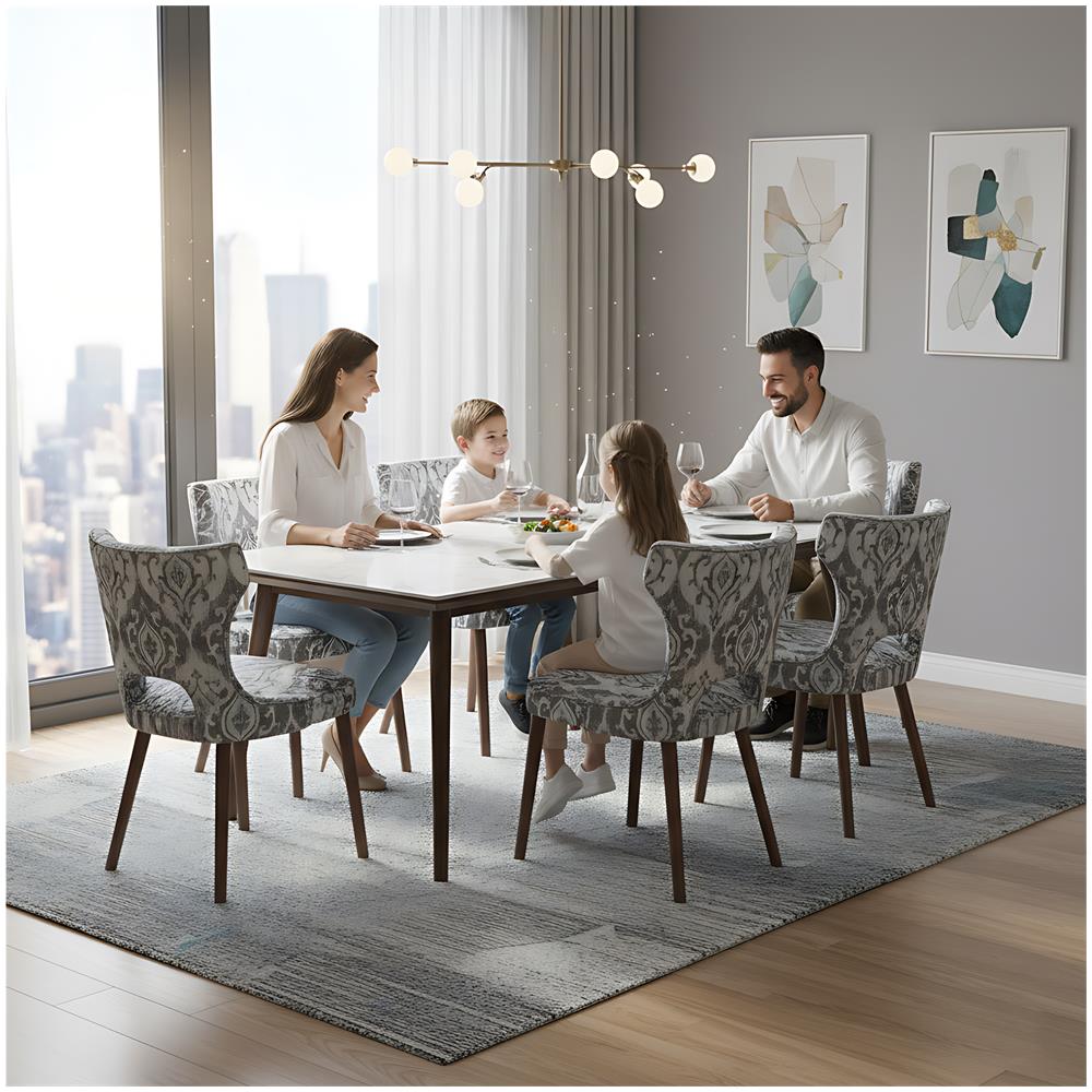 Set di 2 Sedie da Pranzo - Sedie Imbottite con Schienale Alto Stile Club, Rivestimento Jacquard, per Sala da Pranzo, Cucina e Soggiorno - Foto 8