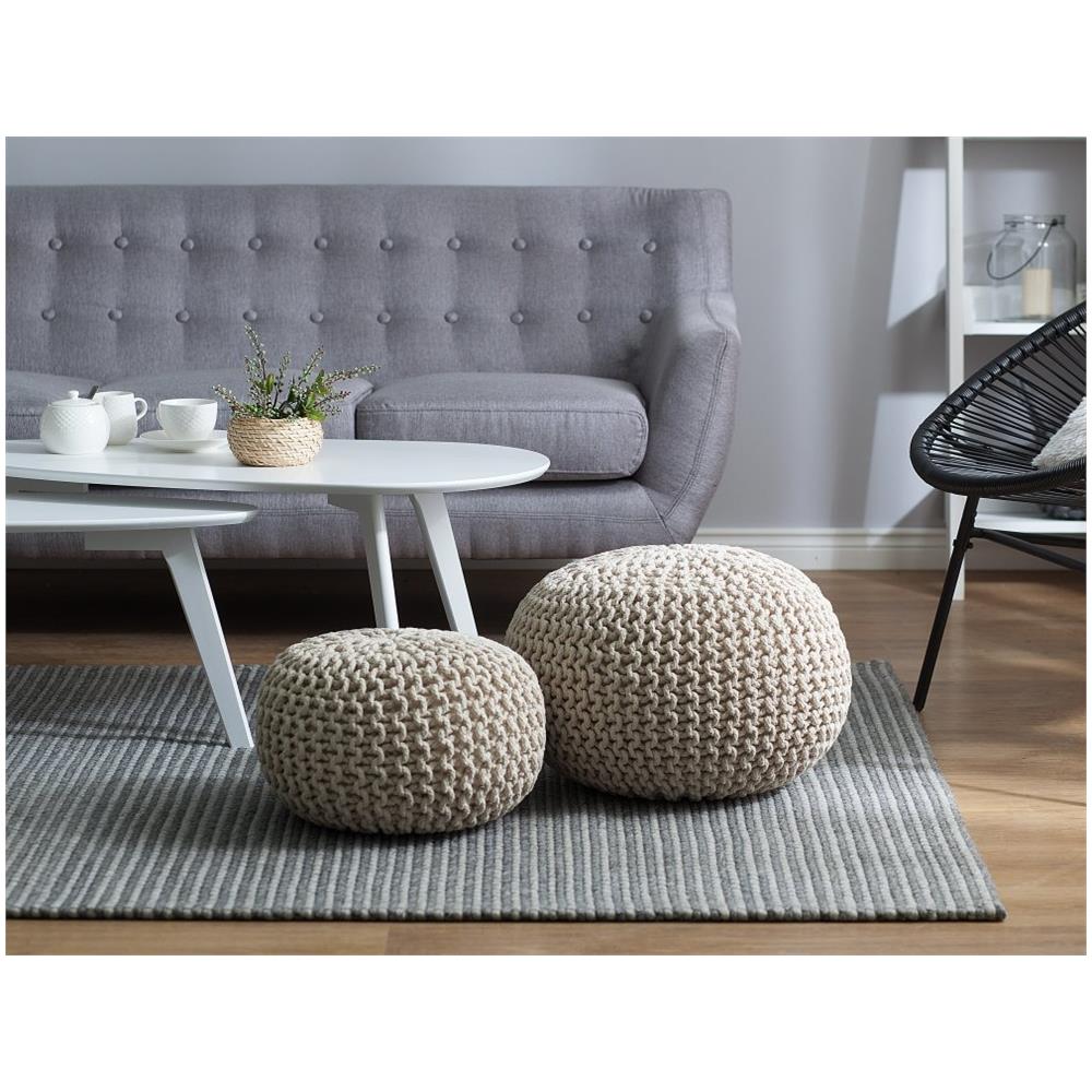 Pouf Poggiapiedi In Tessuto Beige 40 X 25 Cm Conrad - Foto 1