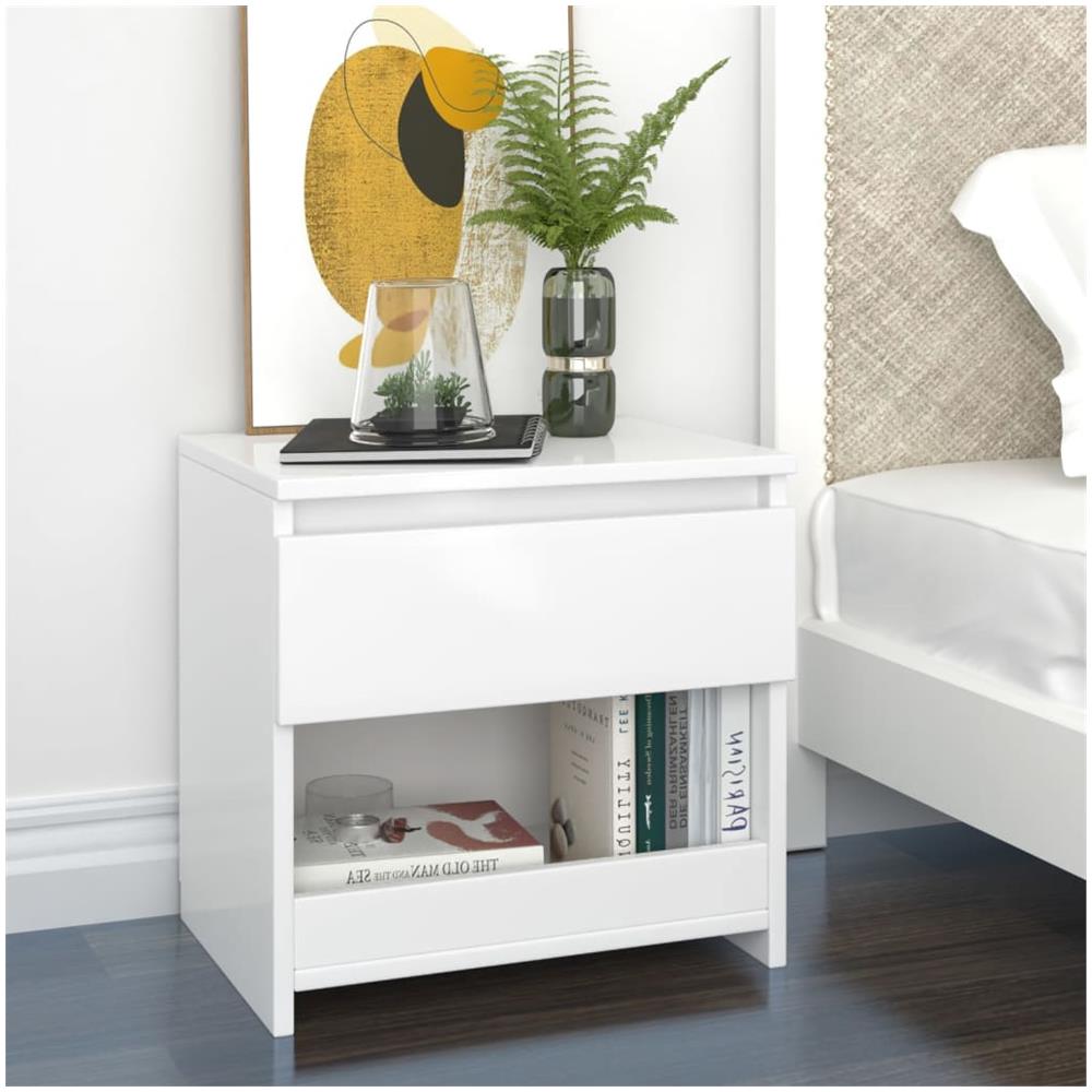 Comodino Bianco Lucido 40x30x39 cm in Legno Multistrato - Foto 1